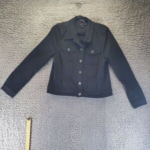 Signature Studio Jacket Womens XL Black Button Front Stretch Denim Jacket